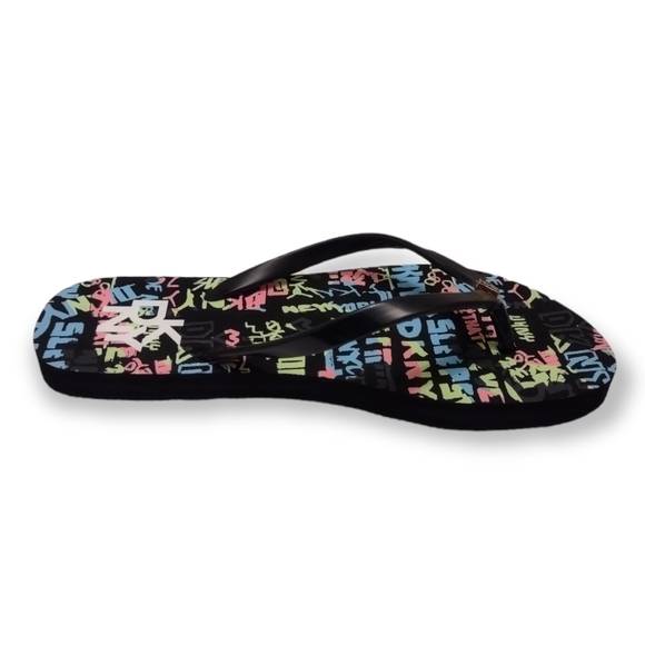 Dkny Zane Black Graffiti Sandals Flip Flops Women's Size 6 - Picture 4 of 9